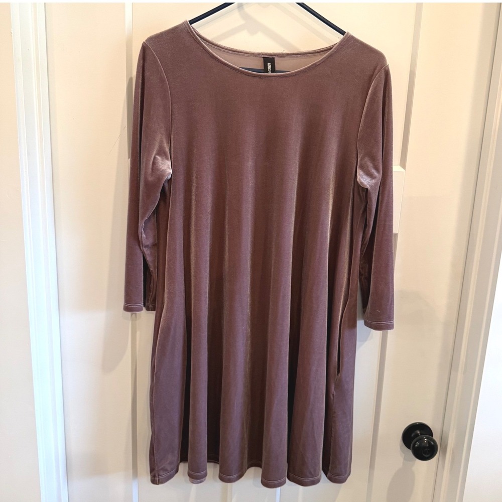 AGNES & DORA Velvet Long Sleeve Swing‎ Dress Dusty Rose XL
